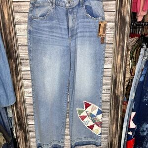 UpCycled Recycled Reworked Repurposed Handmade Wide Leg Denim Jeans Raw 14